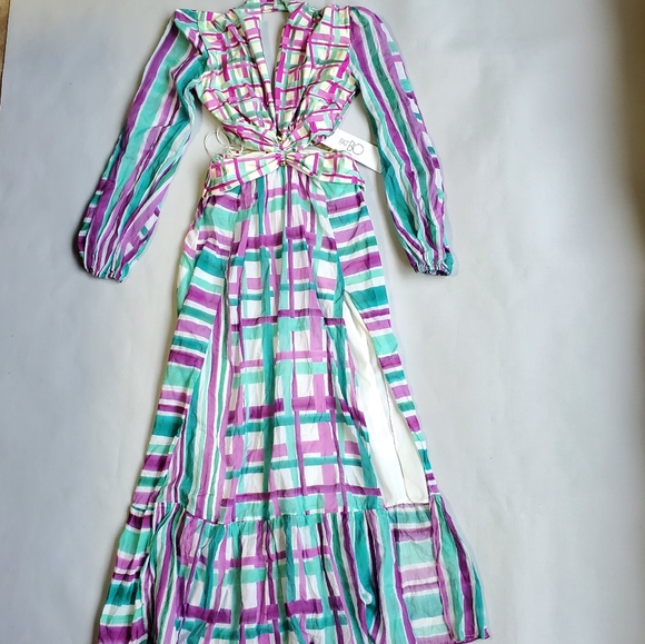 NWT$800 PatBO Seagreen Riviera Plunge Cutout Maxi Bodysuit Dress Open Back S 2-4 - Picture 6 of 16